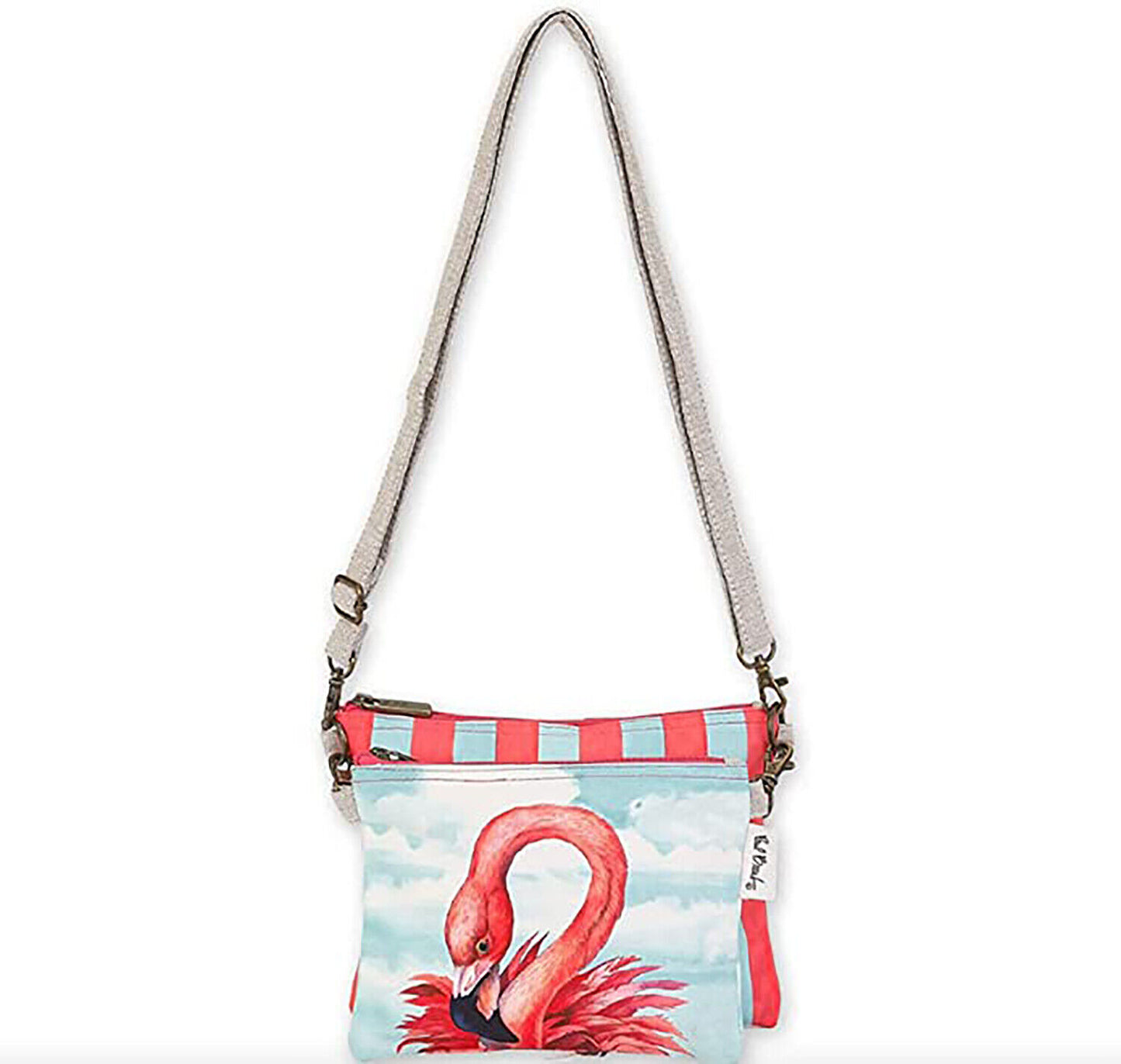 Paul Brent 2 Piece Crossbody Shoulder Bag Purse Handbag, Fab Flamingoes