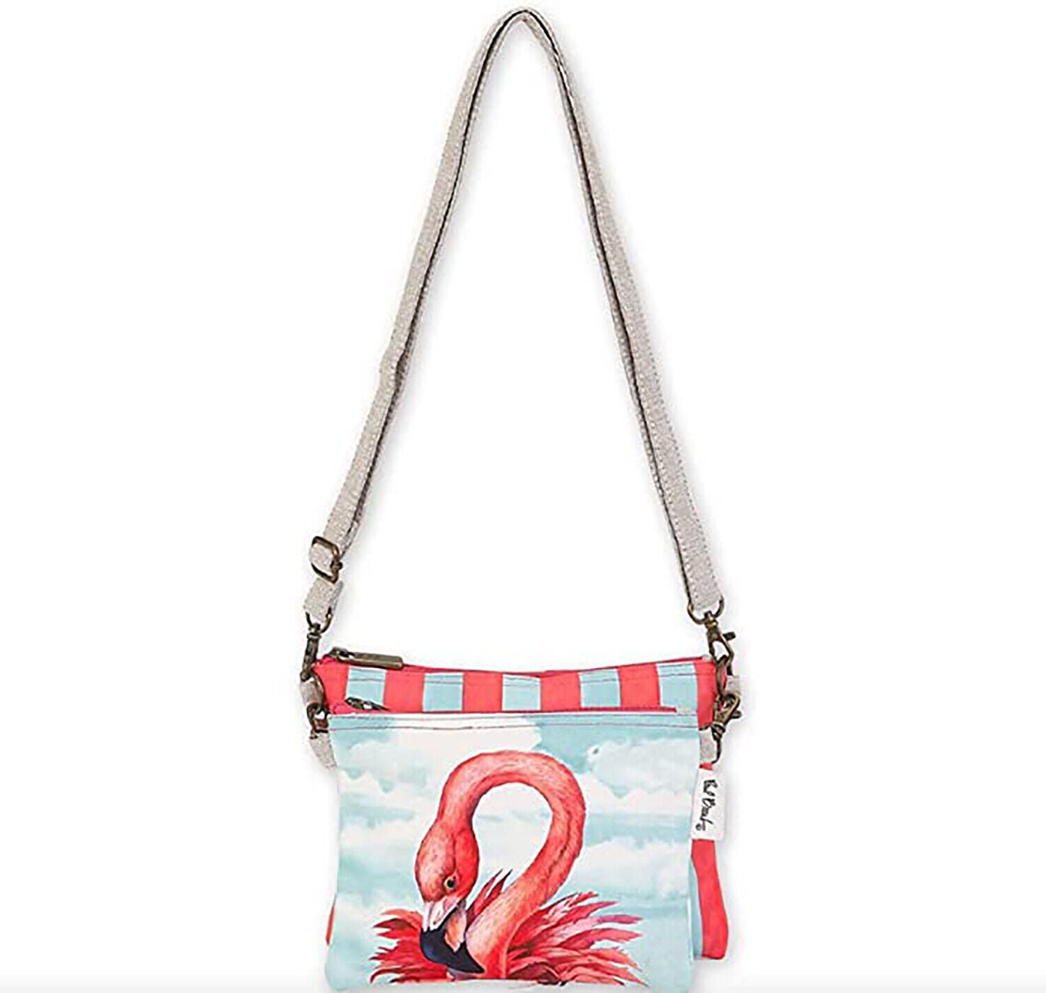 Paul Brent 2 Piece Crossbody Shoulder Bag Purse Handbag, Fab Flamingoes