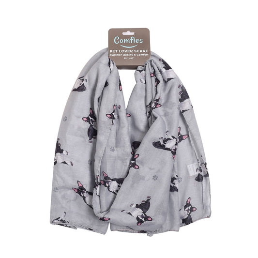 Boston Terrier Dog Lover Scarf - Year-round scarf, Lightweight material, 67"