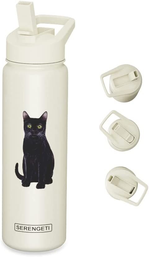 E&S Pets Stainless Steel Water Bottle 24 Oz., Spill Proof (Black Cat)