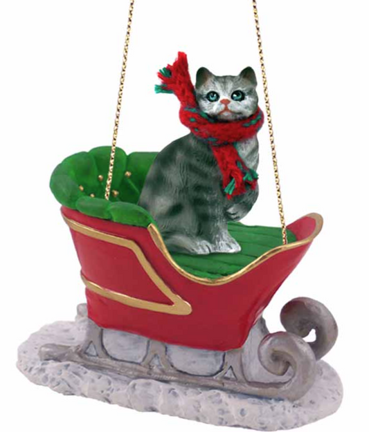 Conversation Concepts Silver Tabby Maine Coon Cat Sleigh Holiday Ornament