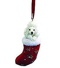 Poodle (White) Christmas Stocking Ornament w "Santa's Little Pals" Hand Painted