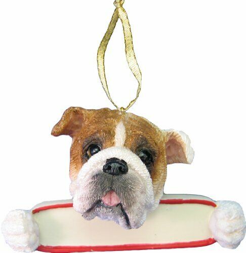 Bulldog Ornament "Santa's Pals" With Personalizable Name Plate