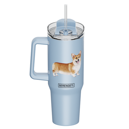 Serengeti 40 Oz Welsh Corgi Dog Stainless Steel Tumbler w Handle, Straw & Lid