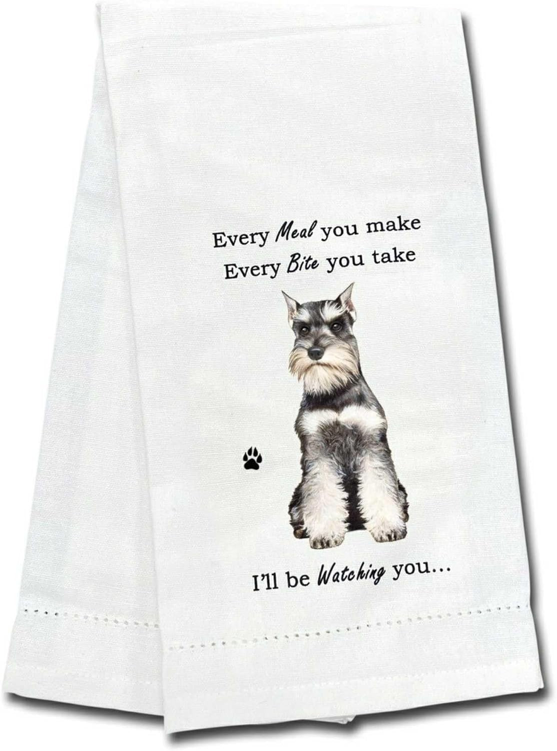 E&S Pets 711-105 Schnauzer, Uncropped Dog Kitchen Towel, Off-white