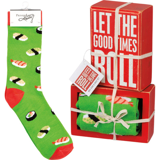 Primitives by Kathy Box Sign & Sock Set - Let The Good Times Roll Giftable Set