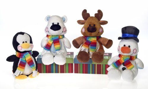 Set of 4 Medium Christmas Plush Stuffed Animal Pals 8" by Fiesta
