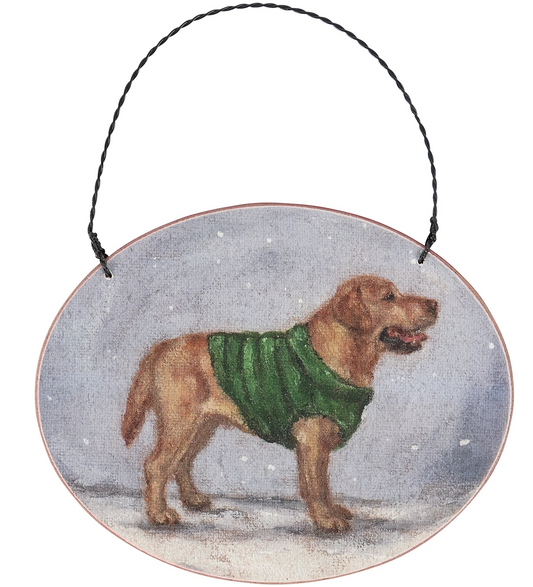 Primitives By Kathy Cozy Yellow Labrador with Sweater Wooden Christmas Ornament