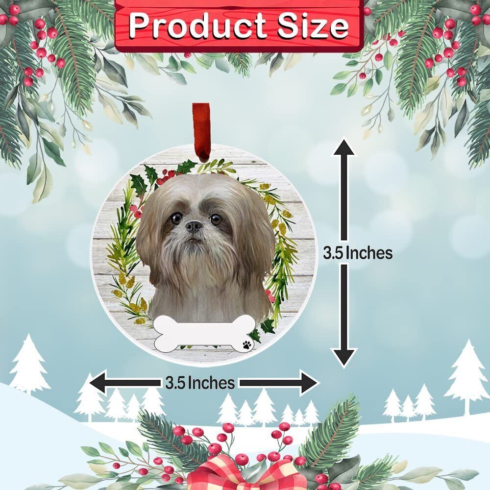 Shih Tzu Tan Ornament - E&S Pets, DIY Personalizable, Ceramic Round Ornament