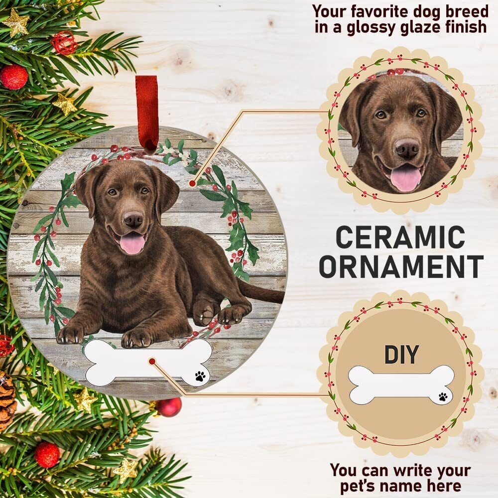 Chocolate Lab Ornament - E&S Pets - DIY Personalizable, Ceramic Round Ornament