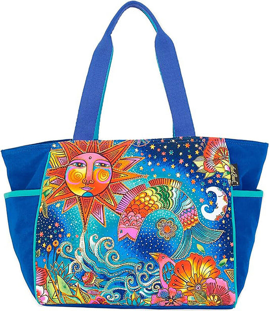 Laurel Burch Celestial Magic Sun Moon Large Shoulder Tote Bag, 20.5" x 9" x 12"