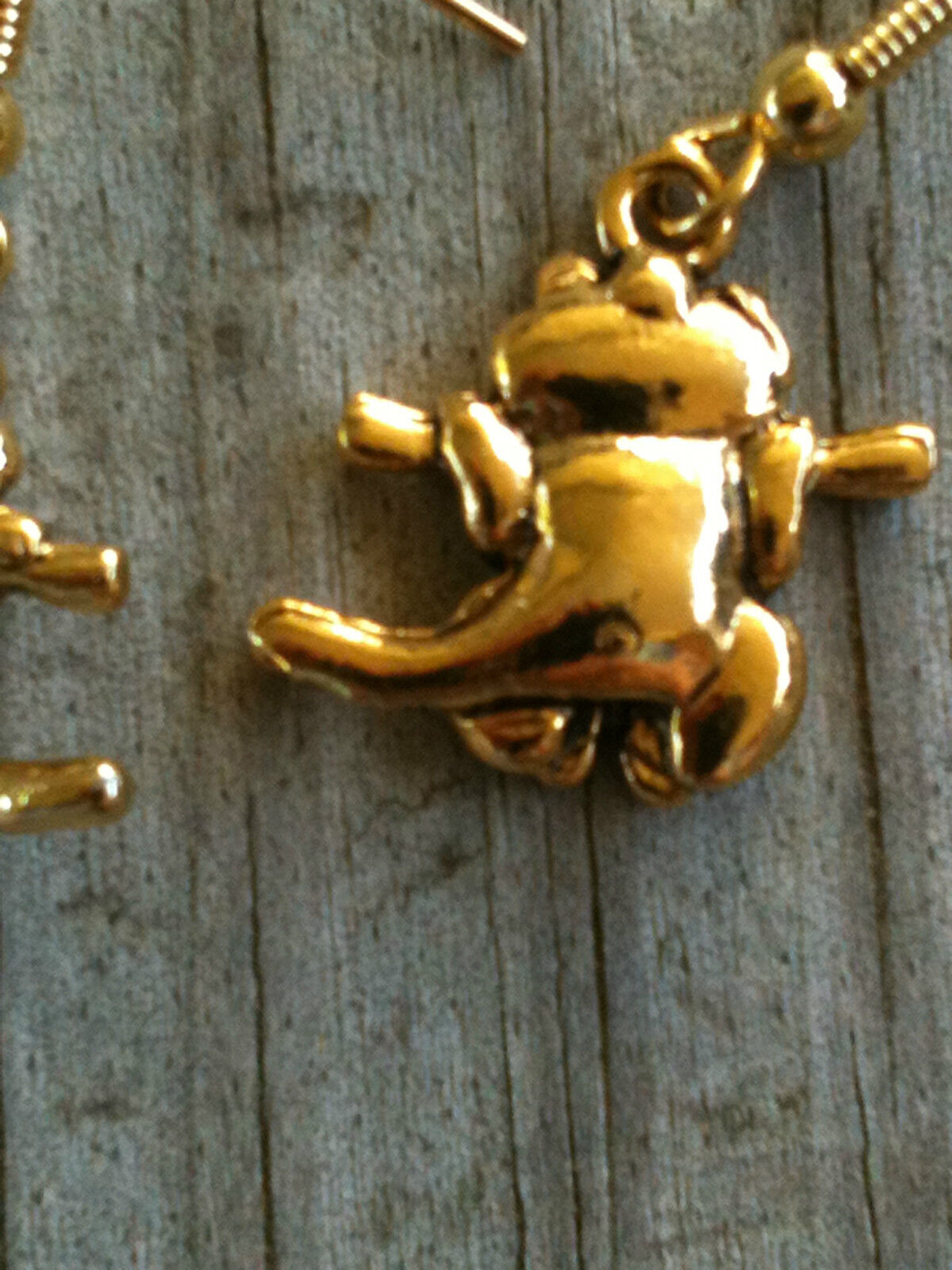 Gold Plated Pewter Cat Hanging From a Limb Earrings