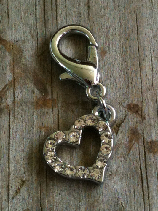 Clear Sparkling Crystal Small Heart Collar Charm / Zipper pull