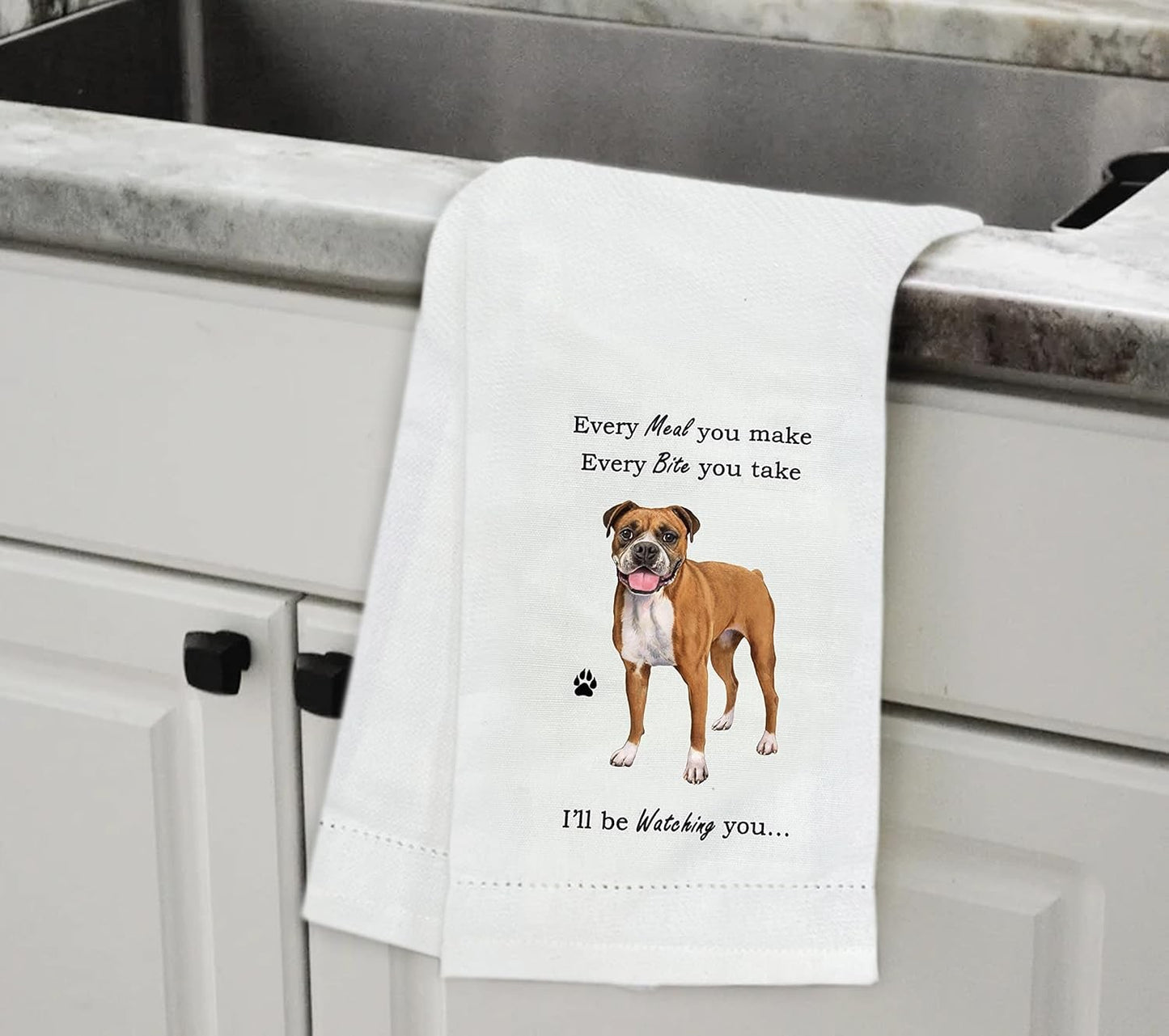 E&S Pets 711-6 Boxer, Uncropped Dog Kitchen Towel, Off-white