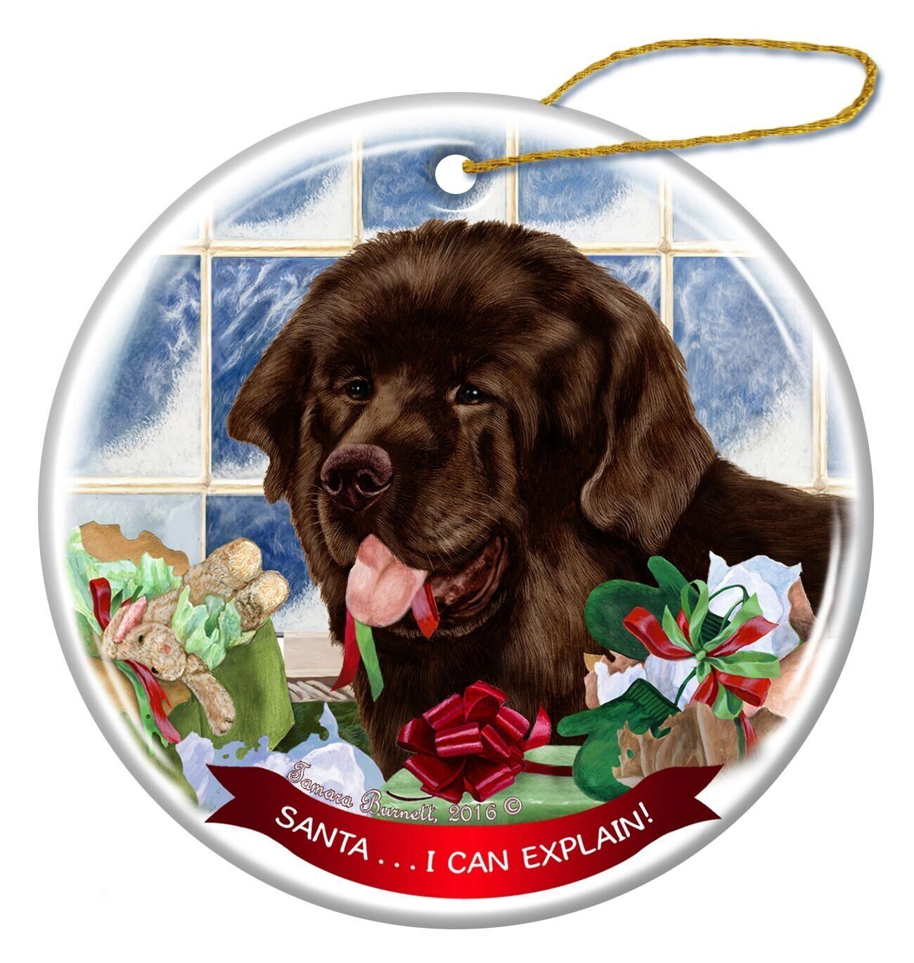 Chocolate Newfoundland Dog Porcelain Ornament Pet Gift 'Santa.. I Can Explain!'