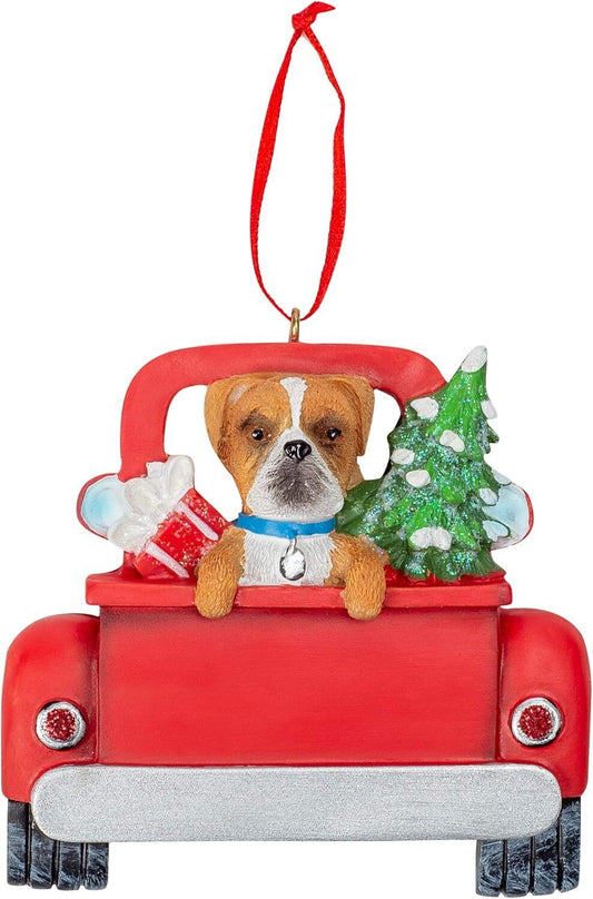 Kurt Adler Boxer in Back of Truck Hanging Ornament 5 in. High,