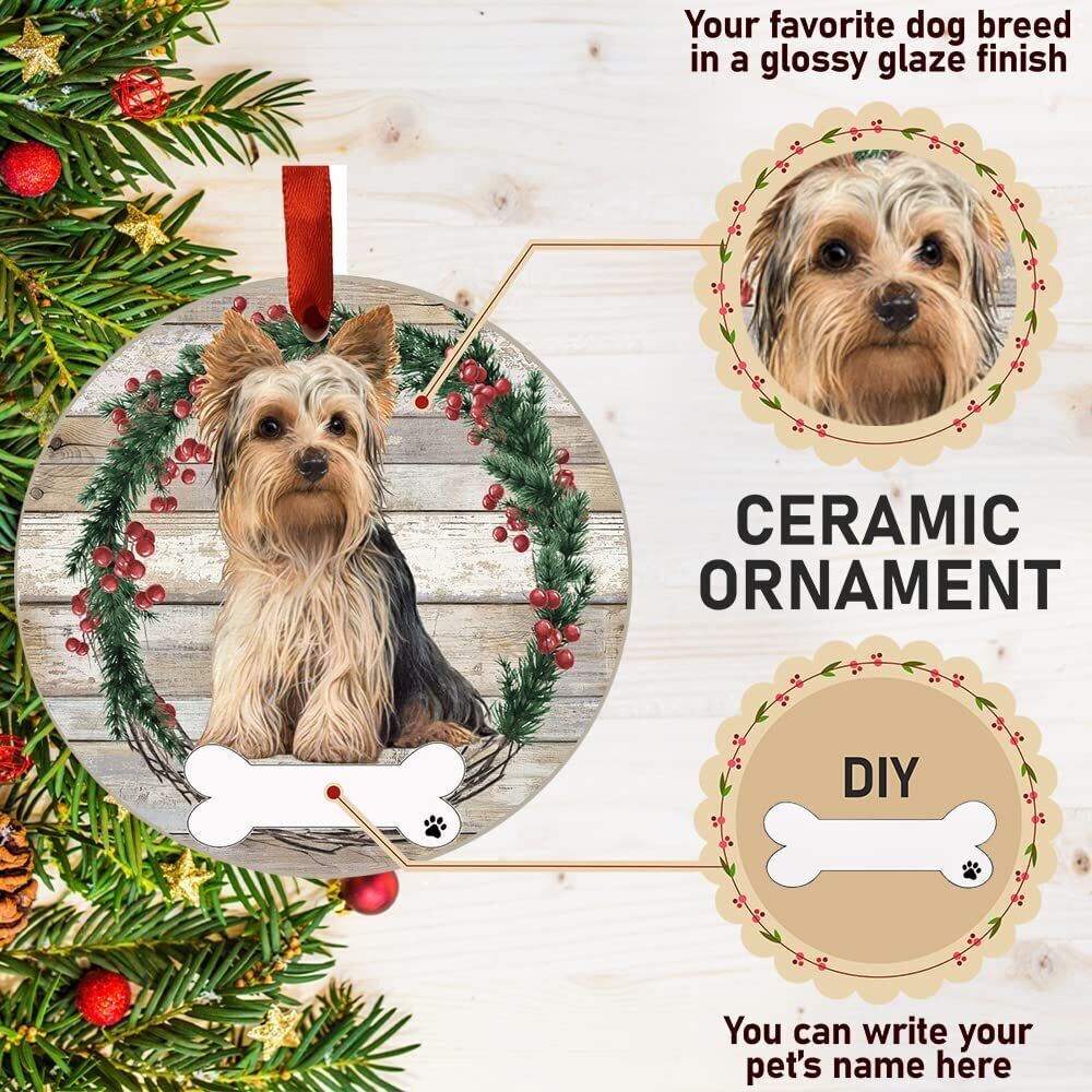 Yorkie Ornament - E&S Pets, DIY Personalizable, Ceramic Round Ornament