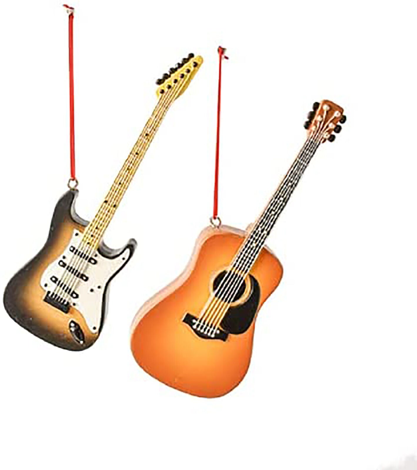 Acoustic and Bass Guitars Christmas Holiday Ornaments Set of 2