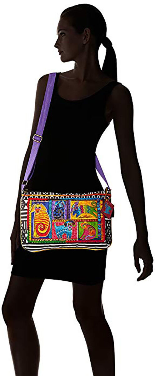 Laurel Burch Medium Crossbody Zipper Top 15 x 10-Inch, Dog Tails Patchwork