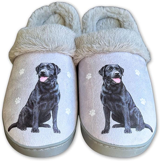 E&S Pets Black Labrador Snugg Slippers for Pet Lovers - Fuzzy Memory Foam, S/M