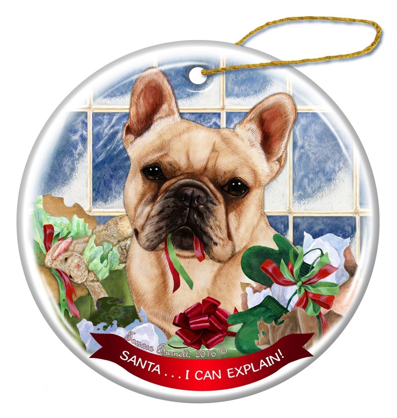 Cream French Bulldog Dog Porcelain Ornament Pet Gift Santa I Can Explain!