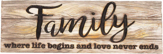 Spoontiques Family Where Life Begins & Love Never Ends Decorative Sign, 7.75"