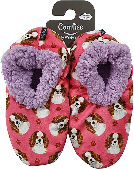 Comfies Womens Cavalier King Charles Dog Slippers - Sherpa Lined Animal Print