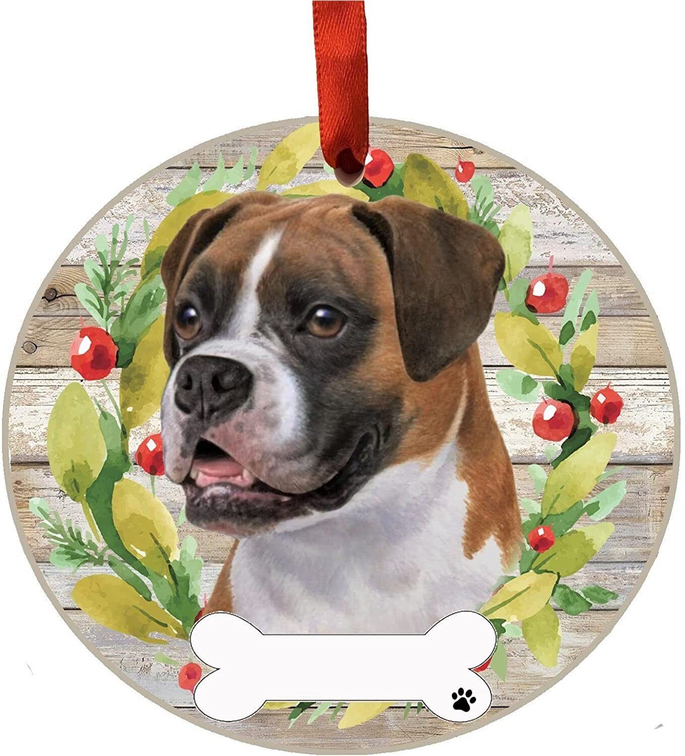 Boxer Uncropped Ornament - E&S Pets - DIY Personalizable, Ceramic Round Ornament