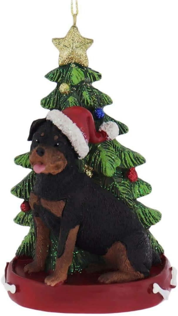 Kurt Adler Rottweiler With Santa Hat Christmas Tree Ornament, 4.25 "