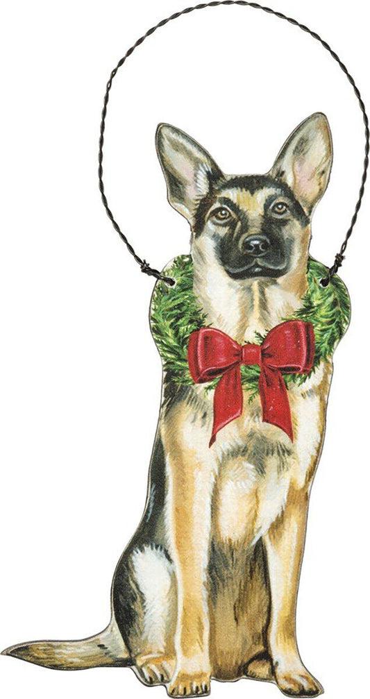 Primitives By Kathy German Shepherd with Wreath Christmas Ornament
