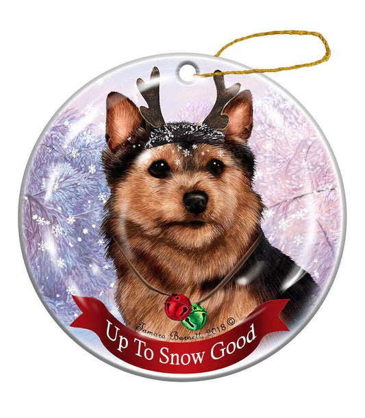 Norwich Terrier Black/Tan Dog Porcelain Ornament Reindeer Dog