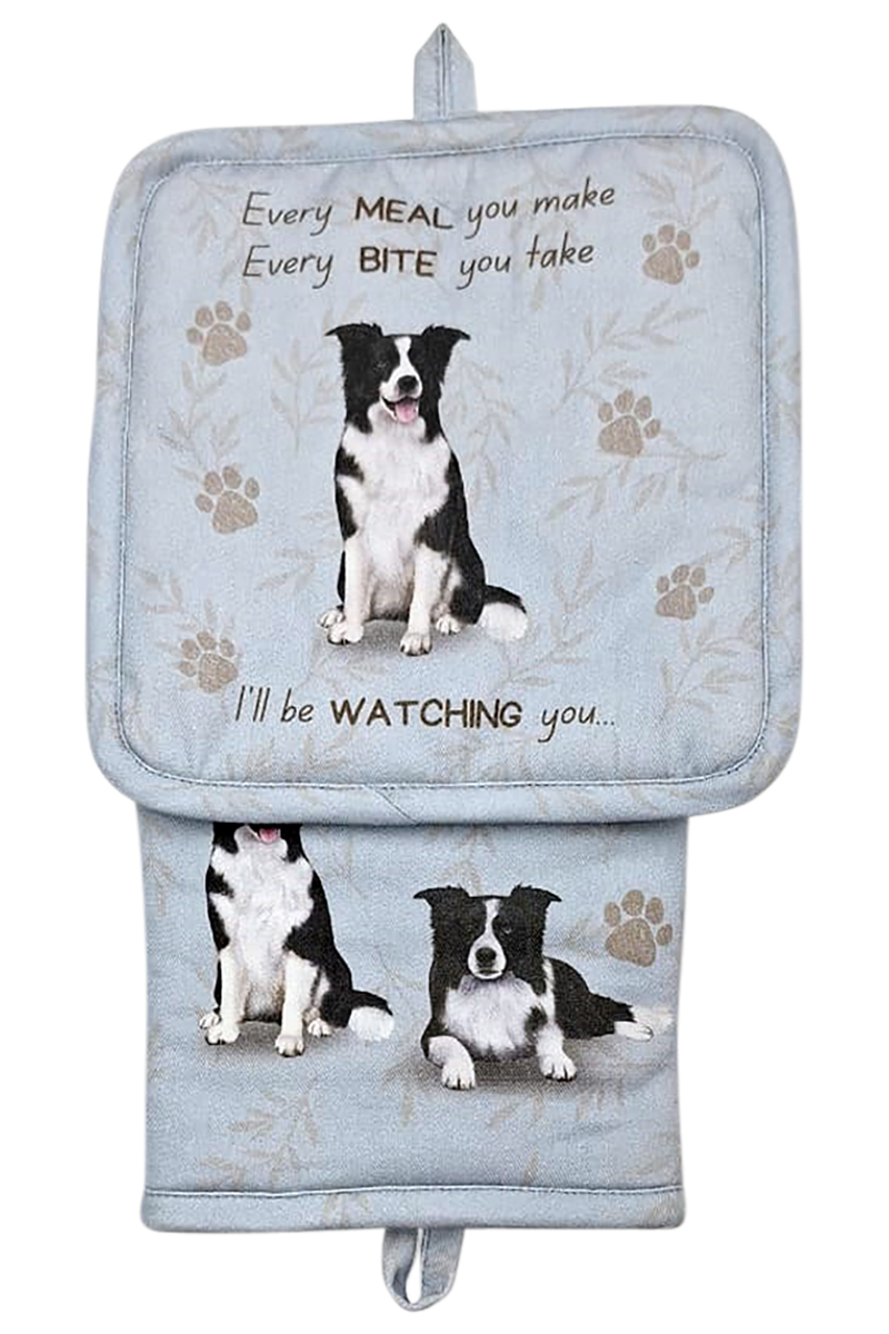 E&S Pets Border Collie 3 Piece Kitchen Set - Oven Mitt, Towel, Pot Holder