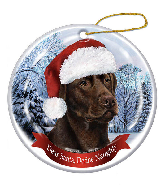 Holiday Pet Gifts Labrador (Choc) Santa Hat Dog Porcelain Christmas Ornament