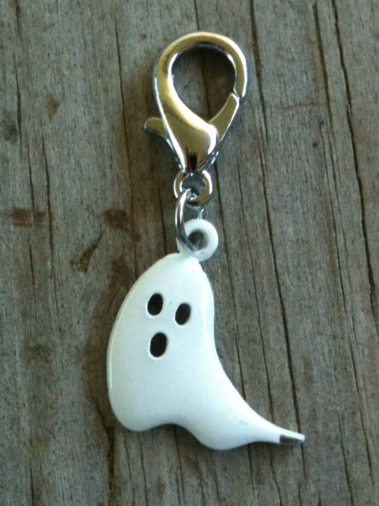 Lobster Claw White Enameled Halloween Ghost Charm