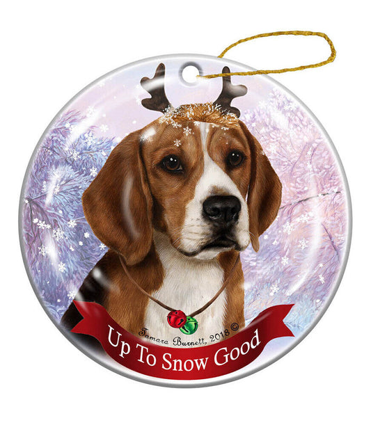Holiday Pet Gifts Beagle Reindeer Dog Porcelain Christmas Ornament
