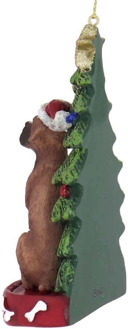 Kurt Adler Boxer With Santa Hat Christmas Tree Ornament, 4.25 "