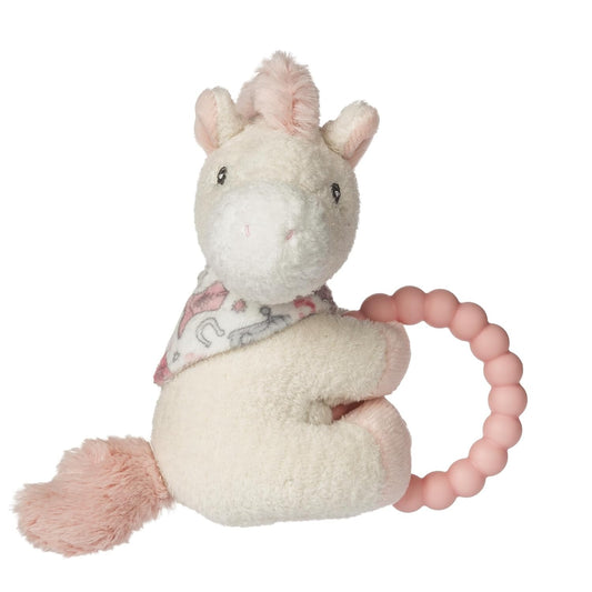 Mary Meyer Soft Baby Rattle with Teether Ring, 6-Inches, Cream Giddy Up Pony