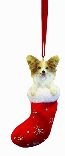 Papillion Christmas Stocking Ornament with "Santa's Little Pals" Hand Painted