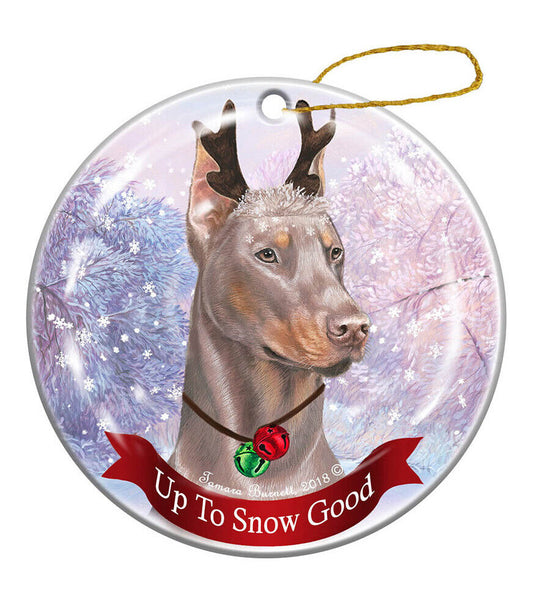 Holiday Pet Gifts Doberman Fawn Cropped Dog Porcelain Christmas Ornament