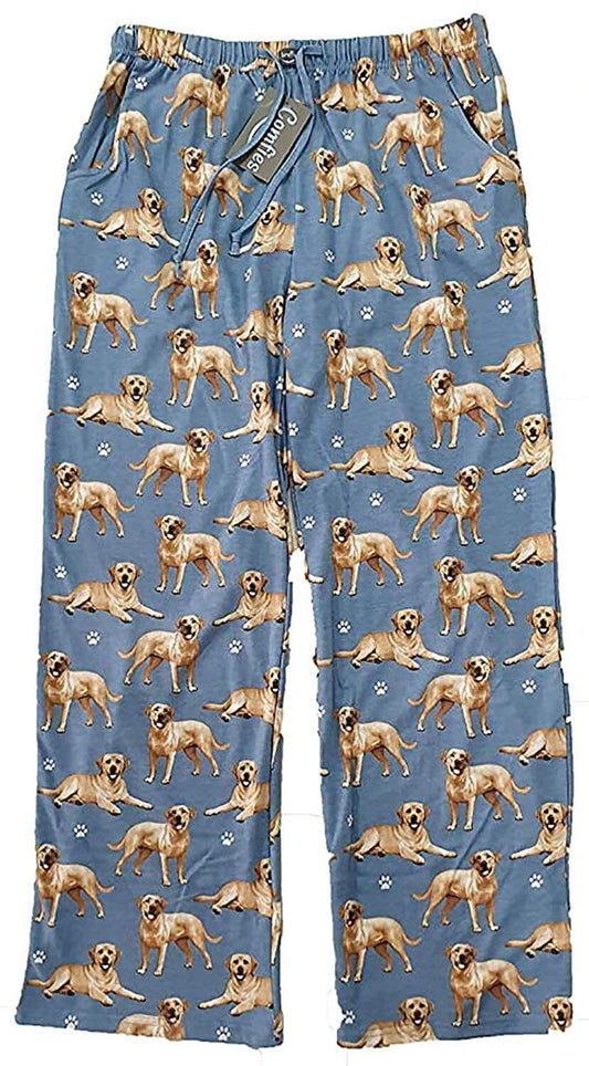 Yellow Labrador Retriever Unisex Lightweight Cotton Blend Pajama Bottoms- Small