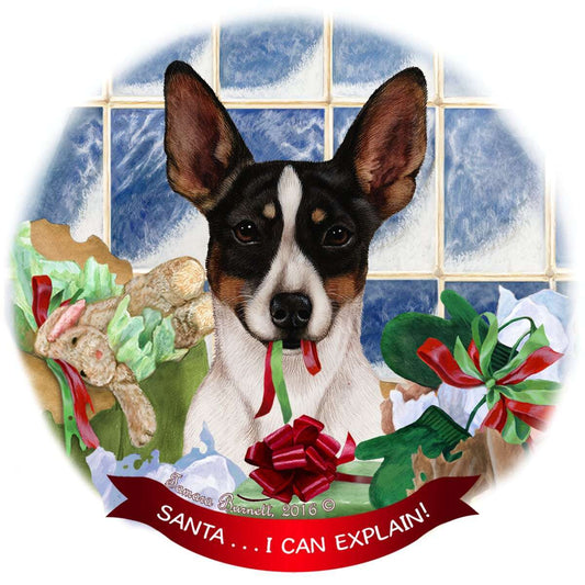 Tricolor Rat Terrier Dog Porcelain Ornament 'Santa.. I Can Explain!