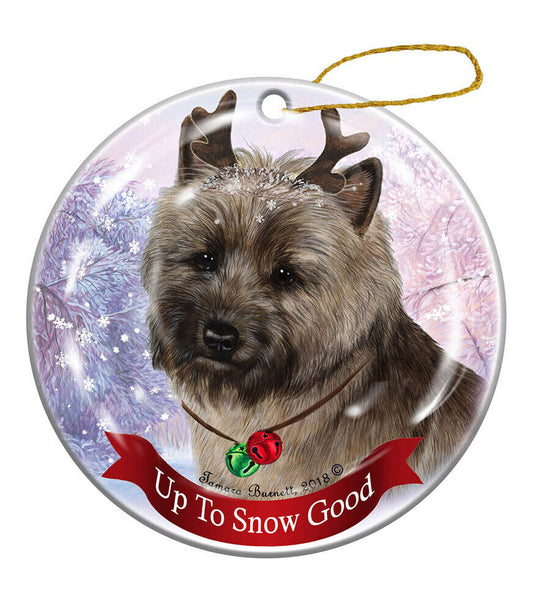 Holiday Pet Brindle Cairn Terrier Reindeer Dog Porcelain Christmas Ornament