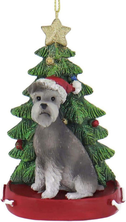 Kurt Adler Schnauzer With Santa Hat Christmas Tree Ornament, 4.25 "