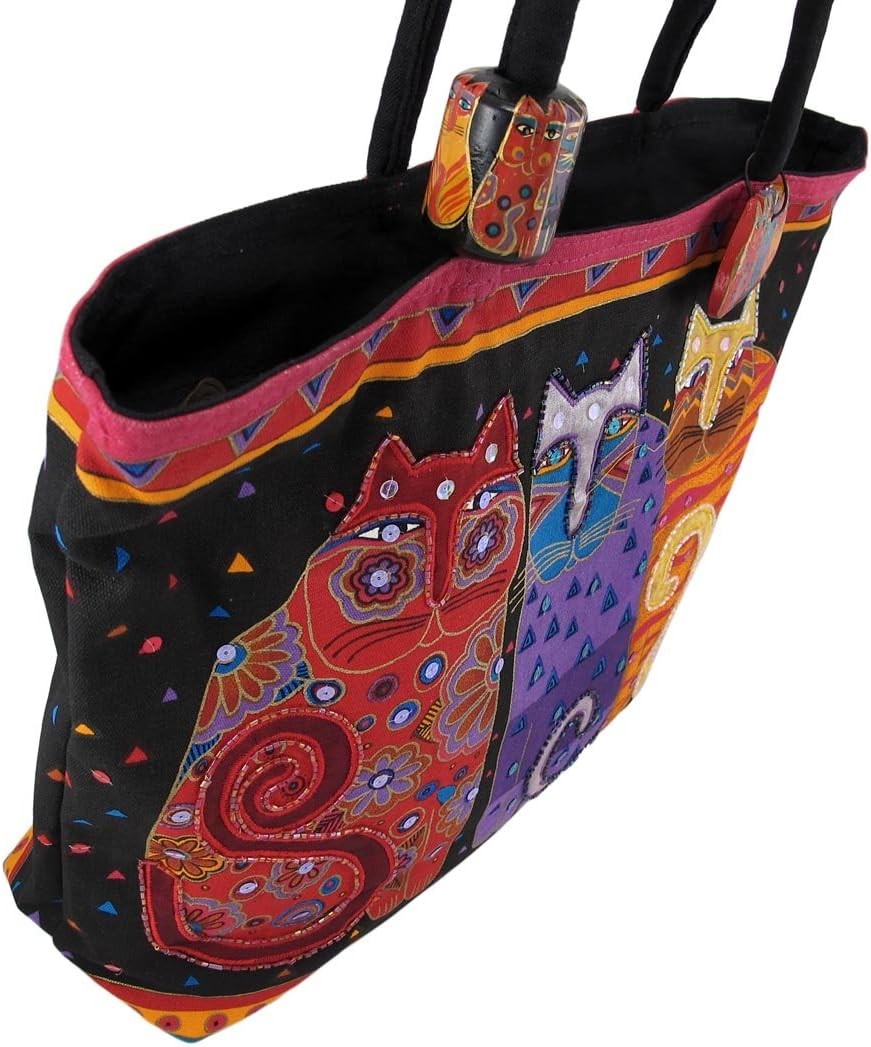 Laurel Burch Feline Friends Shoulder Tote Zipper Top, 19 by 5 by 15-Inch