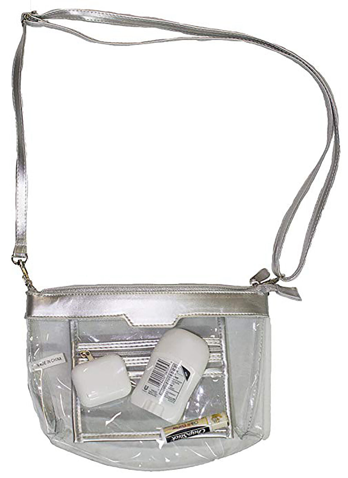 Clear Plastic Stadium Style Shoulder Bag, 6" x 9 1/2" x 3", Adjustable Strap