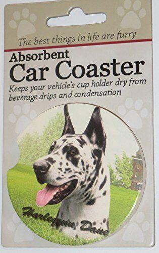 ES Pets Absorbent Stoneware Car Cup Holder Coaster, Harlequin Dane