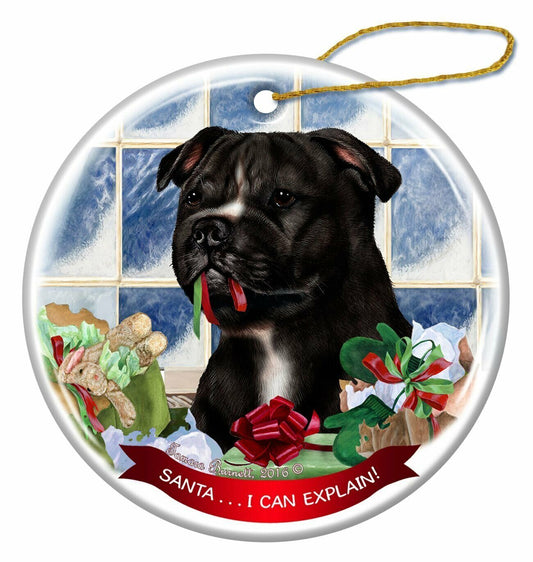 Black & White Staffordshire Bull Terrier Porcelain Ornament Santa I Can Explain