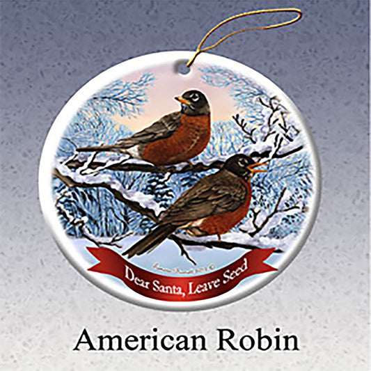Holiday Pet Gifts American Robin Bird Porcelain Christmas Tree Ornament