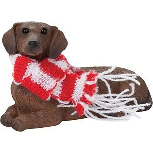 Red Dachshund with Red & White Scarf Sandicast Ornament