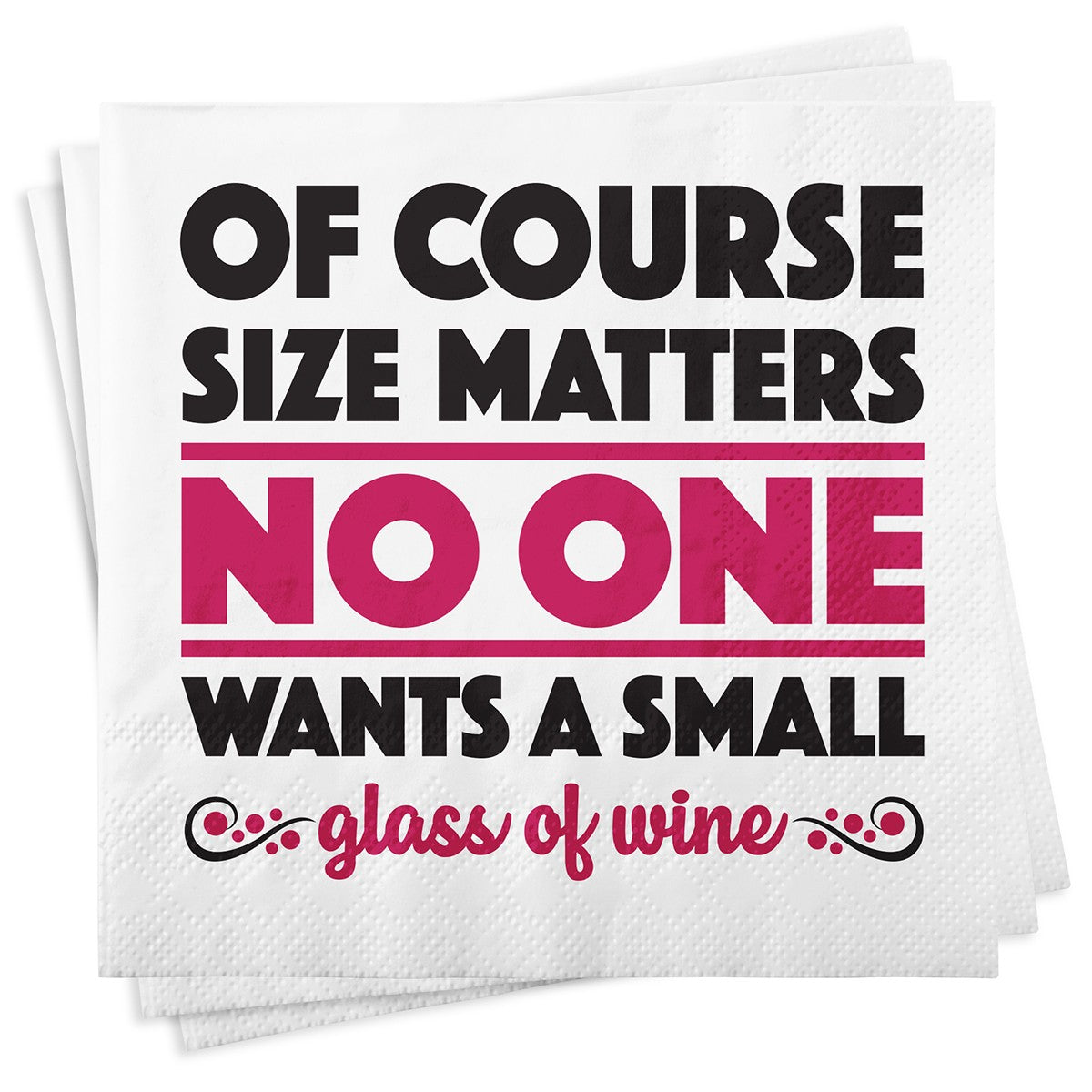 Chris's Stuff Wine Beverage Paper Napkins, Set of 25, Size Matters